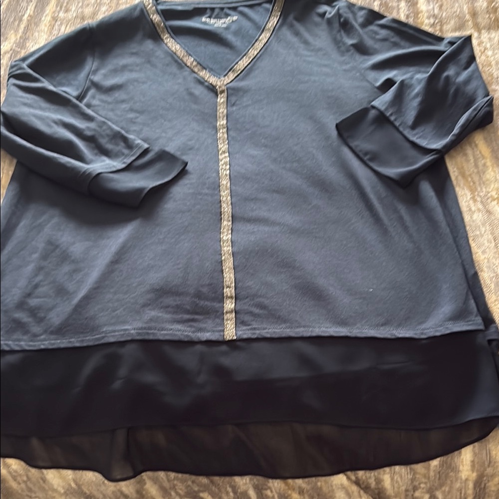 Soft Surroundings Navy Long Sleeve Top with Silver Trim